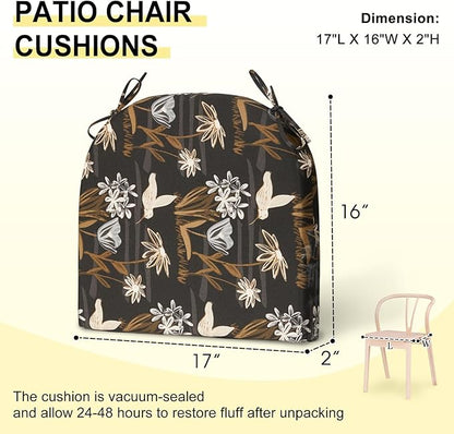 downluxe Outdoor Chair Cushions Set of 4 for Patio Furniture, Water-Resistant Patio Chair Cushions with Ties, High Density Foam Outdoor Seat Cushion, 17" X 16" X 2", Nightbird