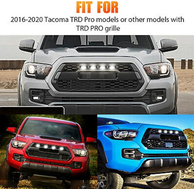 LED Grill Lights for 2016-2022 Aftermarket Toyota Tacoma TRD PRO Grille with Harness & Fuse(White light with black housing)