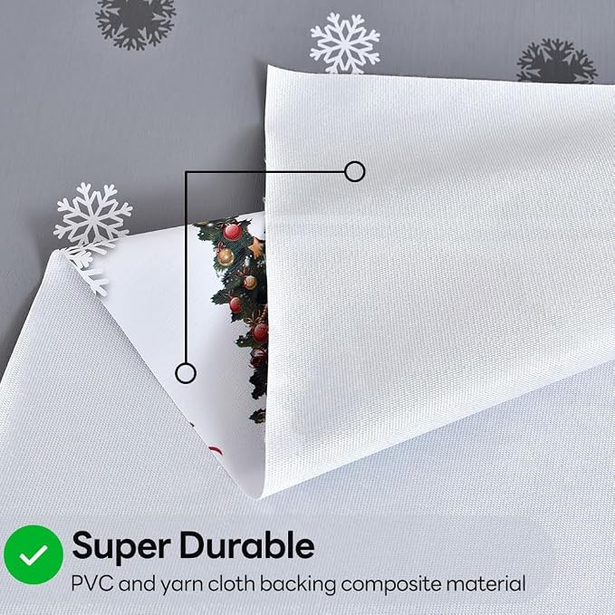 Christmas Table Cloth Rectangle Heavy Duty Vinyl Grey Christmas Tablecloth Plastic Reusable Santa Tablecloth Wpieable Waterproof PVC Xmas Table Cover for Dining Party New Year(Gray, 54"x78")