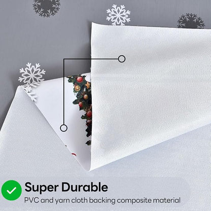 Christmas Table Cloth Rectangle Heavy Duty Vinyl Grey Christmas Tablecloth Plastic Reusable Santa Tablecloth Wpieable Waterproof PVC Xmas Table Cover for Dining Party New Year(Gray, 54"x78")