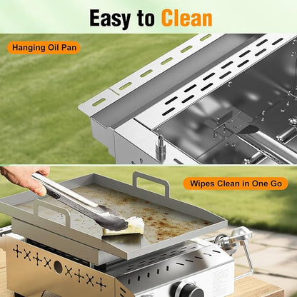 COWSAR Stainless Steel Tabletop Grill – 18-Inch Portable Propane Griddle | Gas Griddle,8000 BTU Flat Top Cooking Surface for Camping,Griddle with Handle