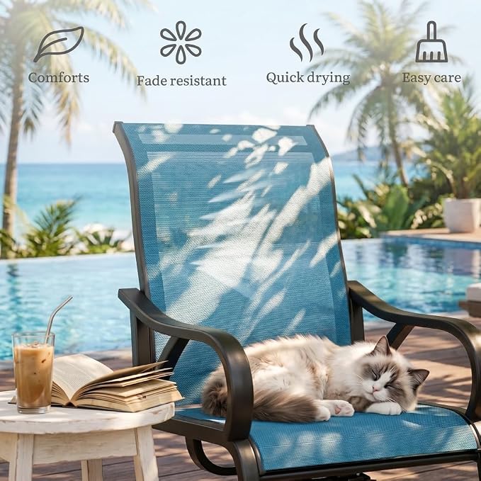 DWVO Swivel Patio Chairs Set of 8, Blue Outdoor Swivel Chairs with High Back Support, 360° Rotation Swivel Rocking Chairs for Porch Garden, Heavy Duty Patio Swivel Rockers, 330LBS Capacity