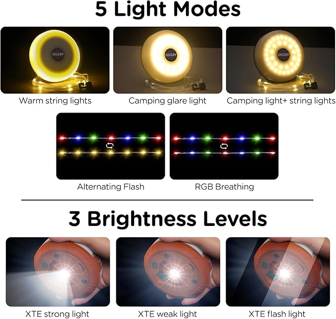 OGERY 2-Pack Camping String Lights, 32.8FT Rechargeable Christmas String Lights Outdoor/Indoor, 8 Modes 4-in-1 Quick Storage Fairy Lights Portable Lamp for Xmas Tree Decor Party Camping Essentials