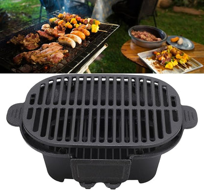 Cast Iron Hibachi Grill Portable Japanese Yakitori Charcoal BBQ Stove with Vent for Outdoor Camping & Backyard Cooking