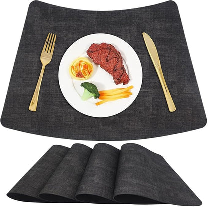 Round Table Placemats Set of 4, Faux Leather Wedge Shape Place Mats Heat Resistant Wipeable Washable Table Mats, Heavy Duty Kitchen Dining Mats(Dark gray)