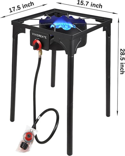 Vivicreate 30000 BTU Propane Gas Stove Outdoor Single Burner Adjustable Height with 20PSI Regulator Heavy Duty Cooker for Patio Camping Garden BBQ Fogon de Gas Estufa de Gas Portatil Parrillas