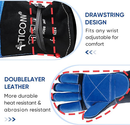 TICONN Welding Gloves, 16 IN L/XL/XXL 1000°F Heat-Resistant Fireproof Leather Gloves for Welders, Stick, Forge, Mig, Tig, BBQ