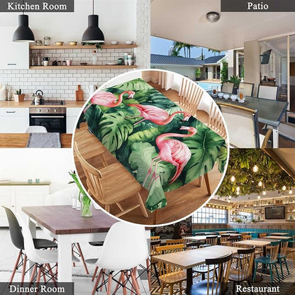 Swono Flamingo Table Covers 52x70 Inch Tropical Pink Flamingo Palm Leaves Wipeable Tablecloth Kitchen Dinning Tabletop Decoration, Table Cloth for Outdoor and Indoor Use