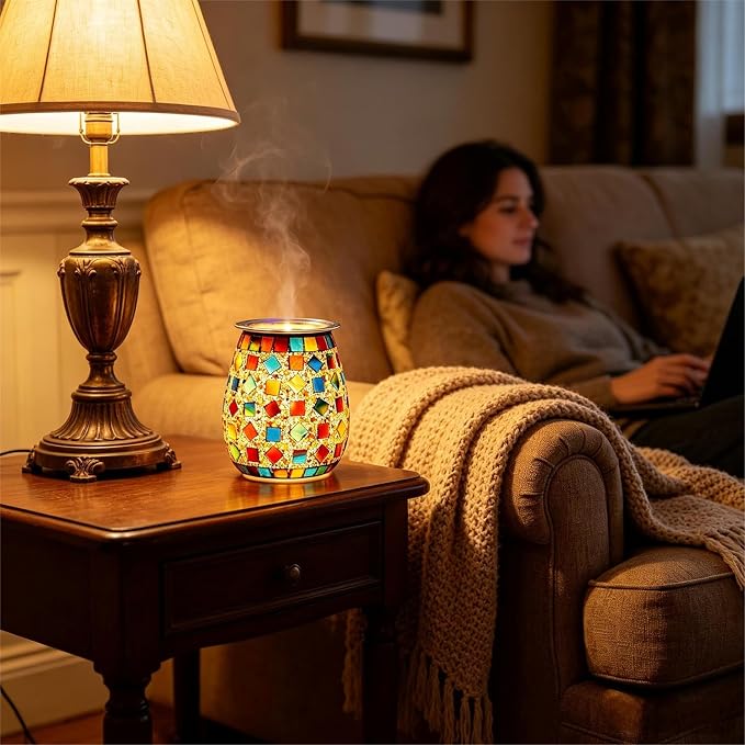 Dicimi Stained Glass Wax Warmer – Candle Lamp with Timer (2/4/8/10H+24H Cycle), Adjustable Heat/Light, 2-in-1 Melter & Night Light, Gift for Mom