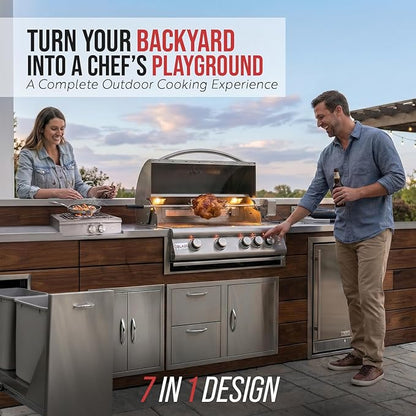 BLAZE BBQ Outdoor Gas Grill Package of 32” LTE Built-in Gas Grill, LTE Gas Griddle, LTE Gas Power Burner, 32” Door & Two Drawers Combo, Trash Drawer, Double Access Door, Refrigerator, and Accessories
