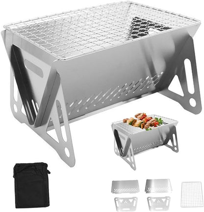 1PC Small Charcoal Grill, Outdoor Folding Mini Charcoal Grill, Portable Charcoal Grill, Stainless Steel Camping Grill for Outdoor, Cooking, Bonfire, Patio, Backyard.