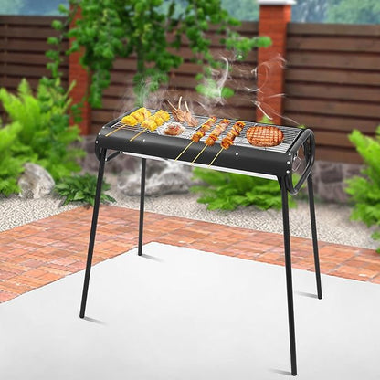 Portable BBQ Griddle with Pull-Out Charcoal Slot, Outdoor Stainless Steel Charcoal Grill, Detachable BBQ Grill Set with Storage Bag, for Family Camping Picnic, 3-8 Persons