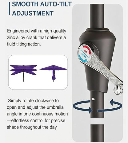 PatioKingdom Auto-Tilt 9FT Patio Umbrella Outdoor with 8 Sturdy Fiberglass Ribs,Market Table Umbrella for Pool,Backyard,Deck and Garden