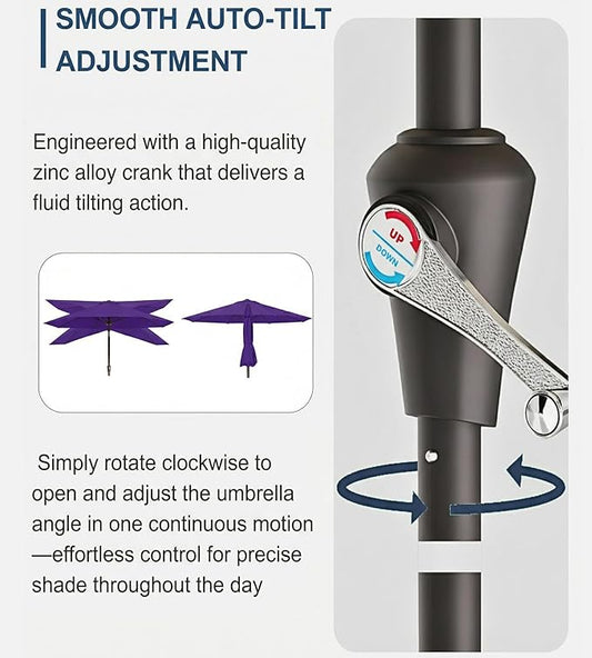 PatioKingdom Auto-Tilt 9FT Patio Umbrella Outdoor with 8 Sturdy Fiberglass Ribs,Market Table Umbrella for Pool,Backyard,Deck and Garden