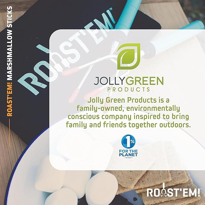 Jolly Green Products Rotating Marshmallow Roasting Sticks for Campfire & Bonfire | Extra Long Hot Dog & Smores Sticks for Fire Pit | Camping Smores Kit | Retractable Campfire Skewers | Set of 5