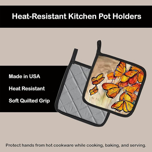 Caroline's Treasures JMK1220PTHD Butterflies Pair of Pot Holders Kitchen Heat Resistant Pot Holders Sets Oven Hot Pads for Cooking Baking BBQ, 7 1/2 x 7 1/2