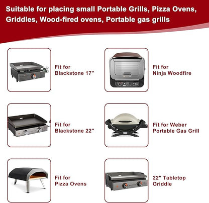 Outdoor Grill Cart Stainless Steel Pizza Oven Trolley Stand on Wheels Three-Shelf Movable Food Prep and Work Table Heavy Duty Grill Carts 31"×24"×35"
