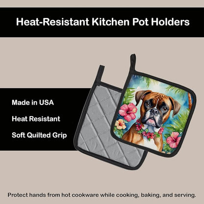 Caroline's Treasures Boxer Luau Pair of Pot Holders Kitchen Heat Resistant Pot Holders Sets Oven Hot Pads for Cooking Baking BBQ, 7 1/2 x 7 1/2