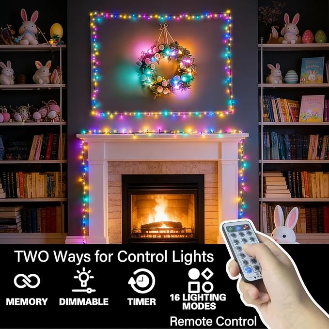 66ft Christmas Decorative Mini Lights, 200 LED Green Wire Fairy Starry String Lights Plug in, 16 Lighting Modes for Outdoor Xmas Tree Wedding Party Decoration (Warm and Multicolor)