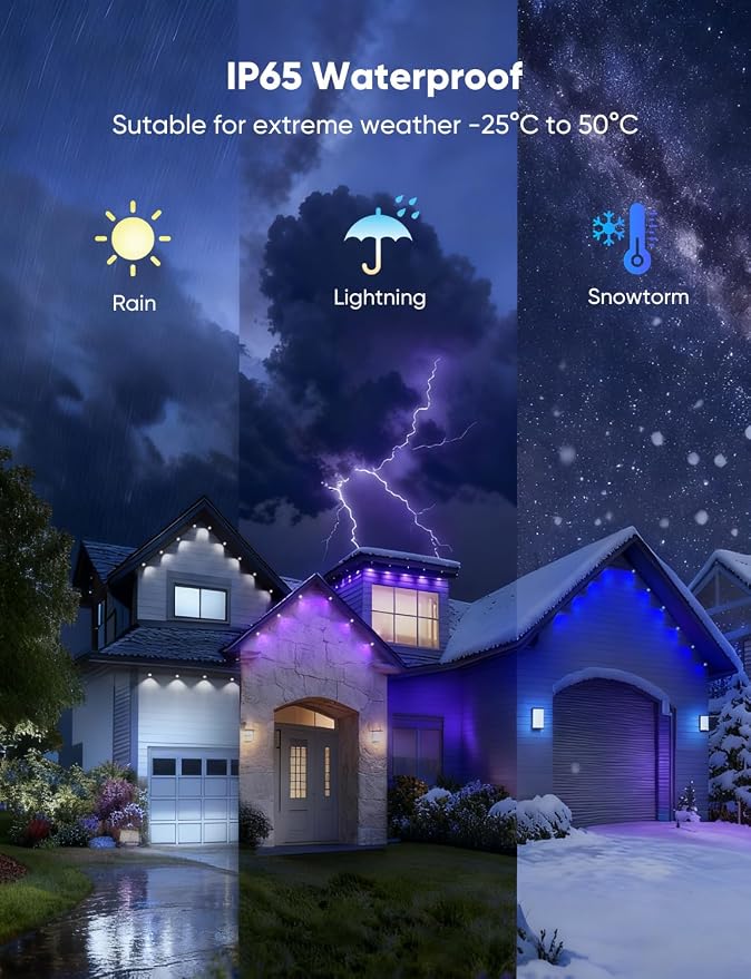 APPECK RGBW Permanent Outdoor Lights 300ft, 40LM, with 216 LED Bulbs, Black | IP67 Waterproof, 111 Scene Modes, 2700K Warm White, Music Sync, Individual Control, Eave Lights Compatible with Alexa