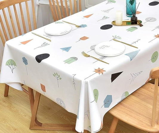 Wipeable Waterproof Tablecloth Vinyl Tablecloths for Rectangle Tables Heavy Duty PVC Tablecloth for Kitchen Dining Table(Small Trees, 54'' x 78'')