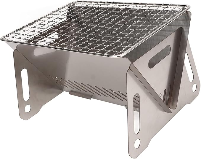Topyond Foldable BBQ Grill, Portable Stainless Steel Charcoal Grill with Ventilation Holes, Heat Resistant Campfire Grill for Outdoor Cooking, Camping, Patio Use
