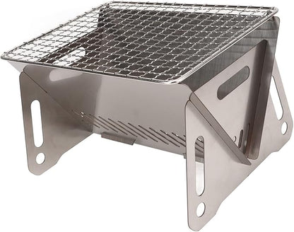 Topyond Foldable BBQ Grill, Portable Stainless Steel Charcoal Grill with Ventilation Holes, Heat Resistant Campfire Grill for Outdoor Cooking, Camping, Patio Use