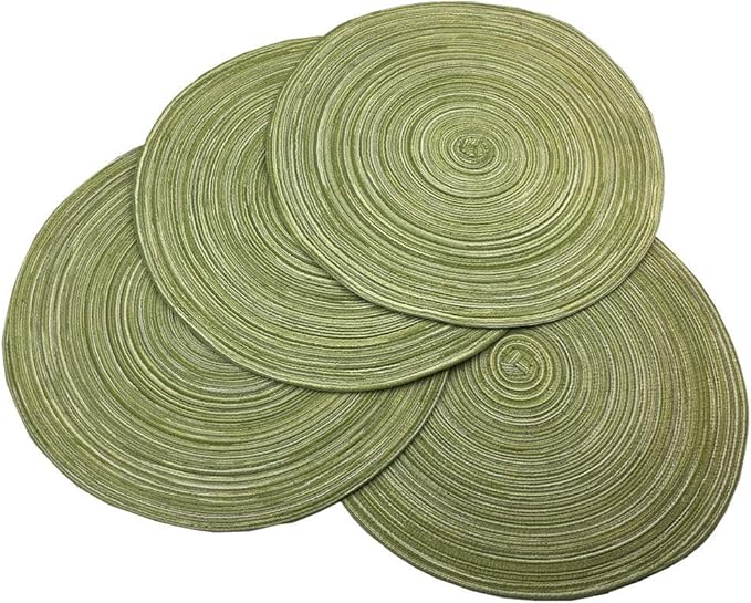 Red-A，Placemats,Round Placemats for Dining Table Set of 4 Woven Heat Resistant Non-Slip Kitchen Table Mats Diameter 14 inch(Green)