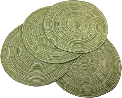 Red-A，Placemats,Round Placemats for Dining Table Set of 4 Woven Heat Resistant Non-Slip Kitchen Table Mats Diameter 14 inch(Green)