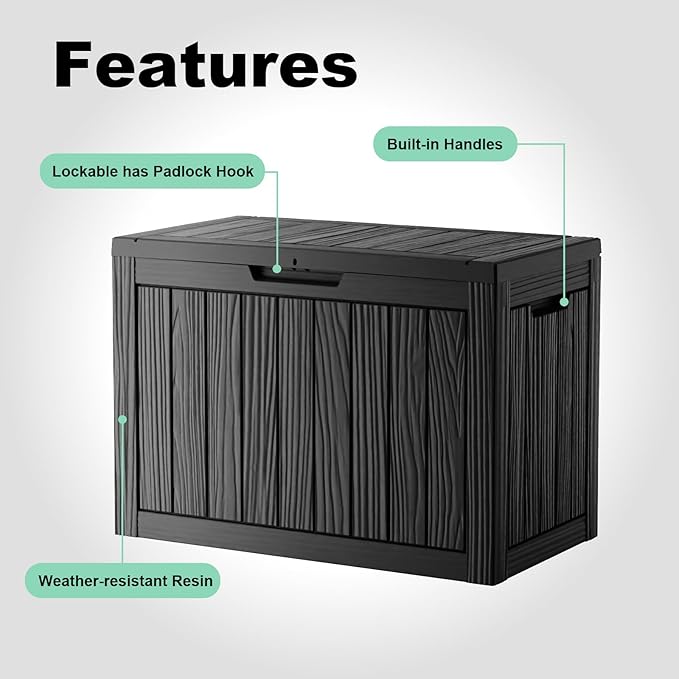 45 Gallon Resin Deck Box Outdoor Storage Box for Patio Furniture,Outdoor Cushions,Garden Tools and Pool Supplies,Waterproof,Lockable(Black,45Gallon)