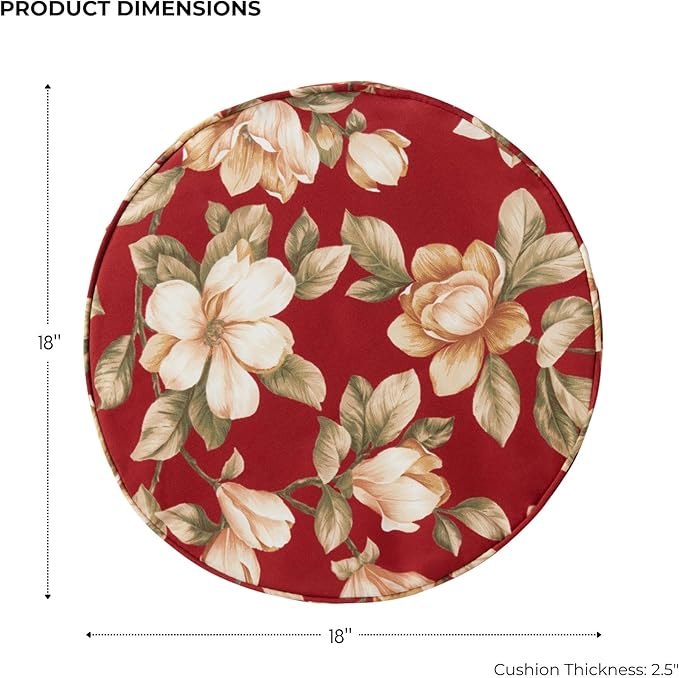 Set of 2 Outdoor 18 inch Round Patio Dining Chair Pads – Comfortable Fiber-Filled Seat Cushions with Ties, Reversible Polyester Fabric - Roma Floral