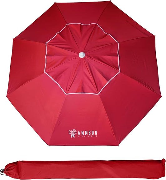 AMMSUN 6.5ft Portable Patio Beach Umbrella for Sand with Tilt, Air Vent | UPF50+ Sun Protection, Windproof Outdoor Umbrellas with Carry Bag, for Patio Beach Garden Pool Backyard, Burgundy Red