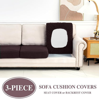 LA MEACK Couch Cushion Covers Seat Cushion Cover Stretch Couch Cover Separate Sectional Sofa Slipcovers Furniture Protector(3 Pieces for Seat or Sofa Backrest, Brown)