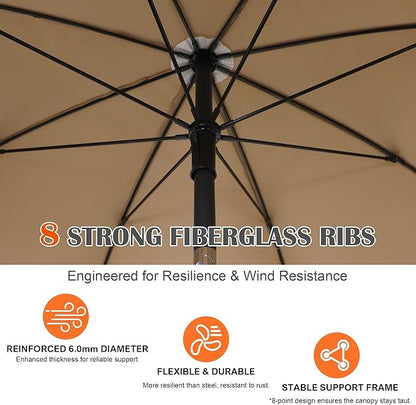 Blissun 6.5ft Patio Umbrella with Push Button Tilt & Height Adjustable, UV50+ Sun Protection with Sturdy Fiberglass Ribs & Iron Pole, Market Umbrella for Outdoor Table Garden Backyard Beach