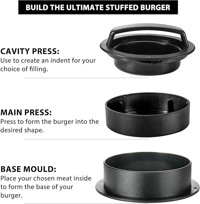 Leden Burger Press Hamburger Press Patty Maker for BBQ Grill 3-in-1 Non Stick Stuffed Burger Mold, Kitchen Tool, Beef Patties and Sliders