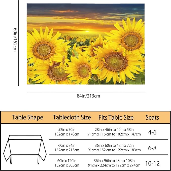 TKS MITLAN Yellow Sunflowers Tablecloth Decor Sunset Sunflower Field Table Cloth Dining Room Kitchen Table Cover 60" X 84" Oblong/Rectangle