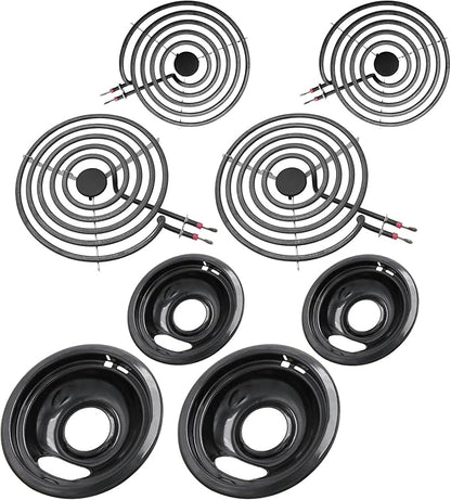 MP22YA Electric Stove Burner Element Replacement Set & W10290350 W10290353 4 Pack Black Drip Pans - Perfectly Fit Whirlpool Electric Range Stove Top