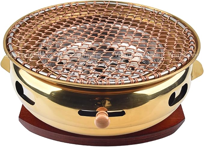 Portable BBQ Grill, Premium Charcoal Grill Table Grill Stainless Steel Barbecue Charcoal Grill for Ourdoor Camping 34.5X13cm,Brass