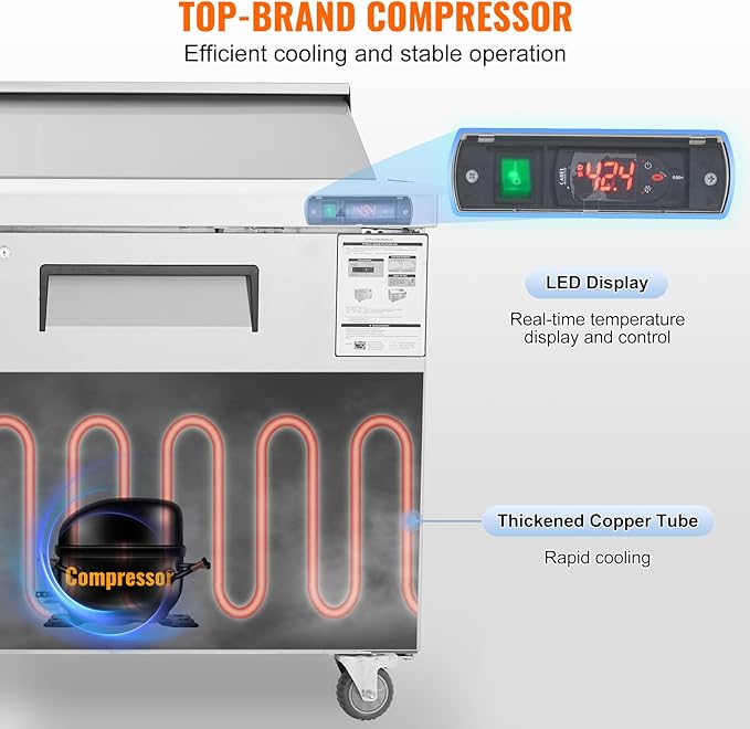 VEVOR Under Counter Drawer Refrigerator, 24 In Stainless Steel Fridge with Temperature Control, Dual Drawer Refrigerator with Powerful Compressor & LED Display, for Home, Office, and Commercial Use