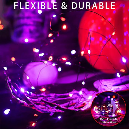 Halloween Decorations Outdoor Lights, Solar String Lights Purple Orange IP67 Waterproof 2 Pack Total 200 LED 66FT 8 Modes Fairy Lights, Outside Fall Decor for Tree, Garden, Patio, Fence, Lawn