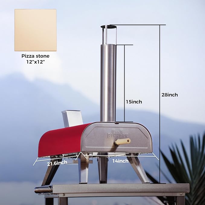 BIG HORN 12" Multi-Fuel Outdoor Pizza Oven Reach up to 1110℉– 3-in-1 Wood,Gas &Electric Compatible (Burners Sold Separately),Pellet Pizza Oven Portable Pizza Maker for Backyard, Camping&Tailgating,Red