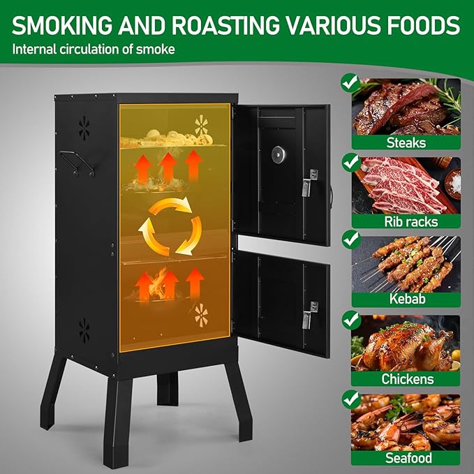 Outdoor Charcoal Grill Barbecue Grills with Thermometer, Charcoal Pan & 4 Air Vents, Vertical BBQ Grill for Garden Party Picnic Hiking Backyard Cooking, Easy to Assemble, Asadores de Carbon (Black)