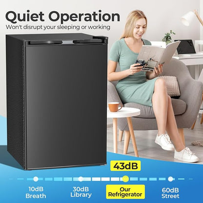 Electactic Compact Refrigerator 4.4 Cu.ft Mini Fridge, Single Door Refrigerator with Adjustable Temperature Settings, Low Noise, for Bedroom, Office, Dorm Black