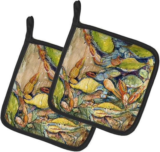 Caroline's Treasures JMK1248PTHD Jubilee Crabs Pair of Pot Holders Kitchen Heat Resistant Pot Holders Sets Oven Hot Pads for Cooking Baking BBQ, 7 1/2 x 7 1/2