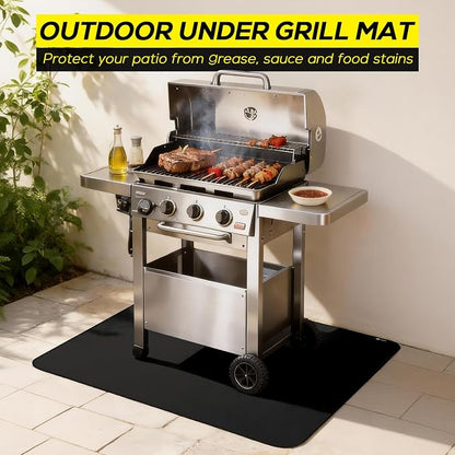 FLASLD Heavy-Duty Under Grill Mat 49inch Square Fire Pit Mat,3 Layers Fireproof Waterproof Grill Pads Protect for Deck,Patio,Outdoor Charcoal,Smokers,Wood Floor,Indoor Black Fireplace Mat Reusable