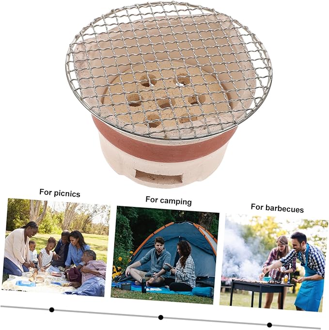 BESPORTBLE Retro Charcoal Bbq Stove Portable Crude Pottery Grill for Outdoor Cooking Durable and Versatile Charcoal Grill with Bbq Net for Tailgating and Backyard Barbecues