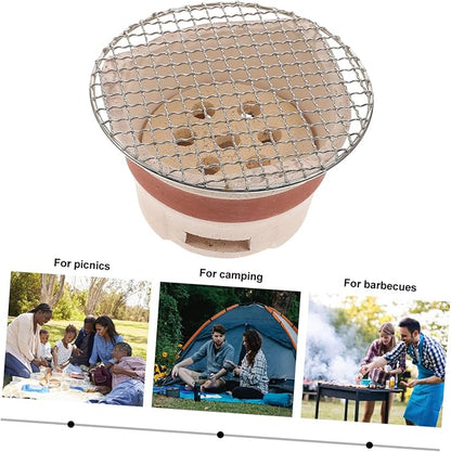 BESPORTBLE Retro Charcoal Bbq Stove Portable Crude Pottery Grill for Outdoor Cooking Durable and Versatile Charcoal Grill with Bbq Net for Tailgating and Backyard Barbecues
