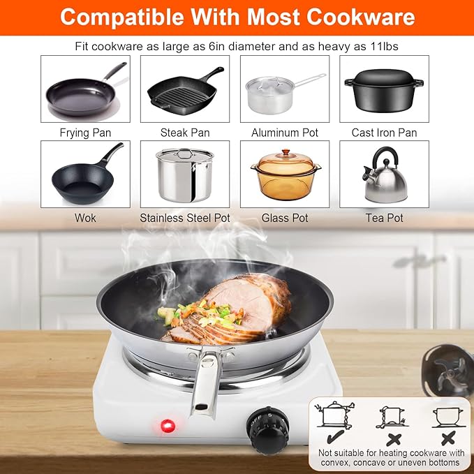 1000W Electric Single Burner, Electric Hot Plate for Cooking Portable Cooking Stove, Countertop Burner Cooktop for Kitchen, Dorm, Temperature Control, Easy to Clean, Black