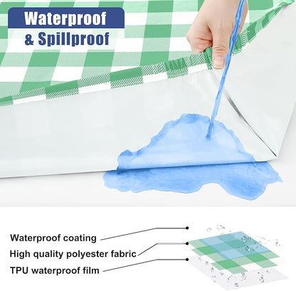 Smiry Picnic Table Cloth 2 Pack, Waterproof Elastic Fitted Tablecloths for 4FT Rectangle Tables, Washable Polyester Buffalo Plaid Tablecloth for Camping & Outdoor (Sage Green & White, 30" x 48")
