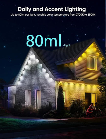 APPECK Permanent Outdoor Lights Pro, 200ft with 144 RGBCW Eaves Lights | Dual Lens, 144W, 80lm, Cuttable, IP67 Waterproof Lighting for Daily and Holiday Decor, Compatible with Alexa, White